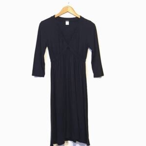 J Crew Black Midi Dress V Neck Empire Waist Workwear Casual Chic Summer S